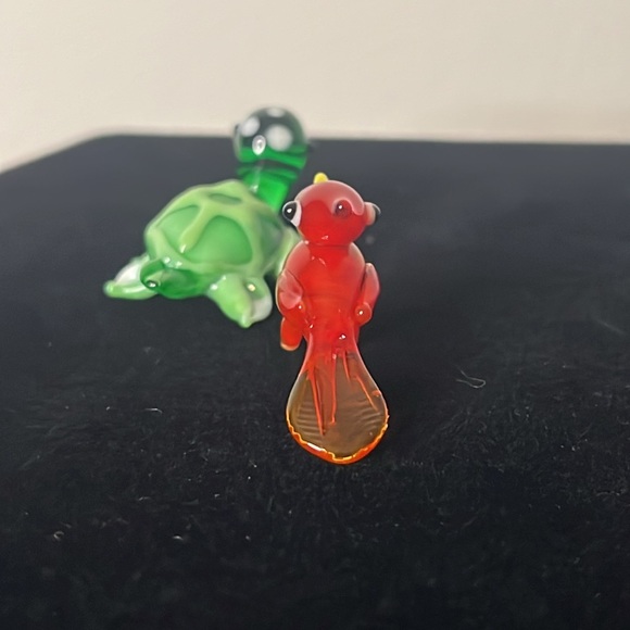 Miniature Lampwork Art Glass Red Cardinal Green Turtle Vintage Animal Figurines - Picture 4 of 6